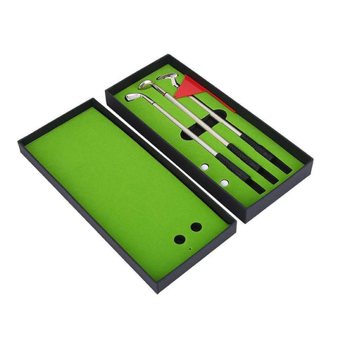 Desktop Mini Golf Putting Green Metal Club Ballpoint Pen Set